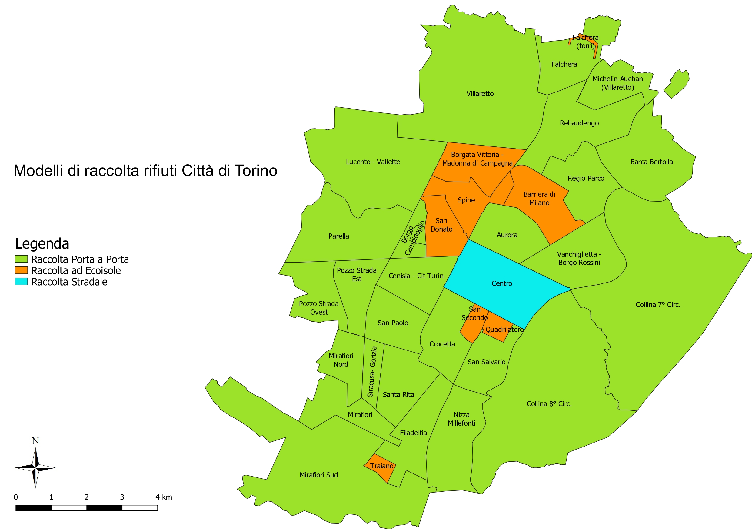 Modèles et modes de collecte sélective des déchets par quartier à Turin